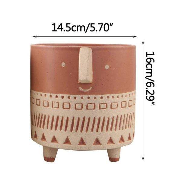 human face ceramic flower pot red