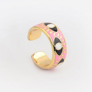 enamel engrave cute friendship ring resizable / pink