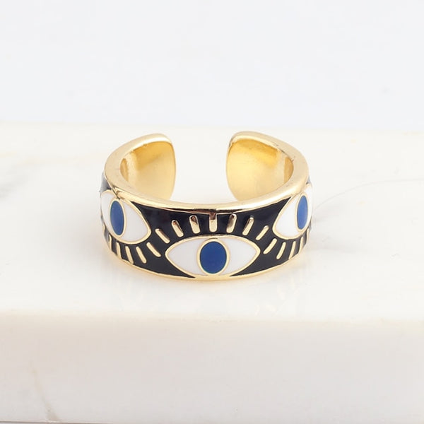 enamel engrave cute friendship ring resizable / black