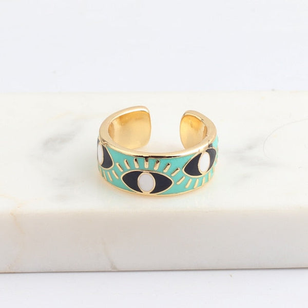 enamel engrave cute friendship ring resizable / green