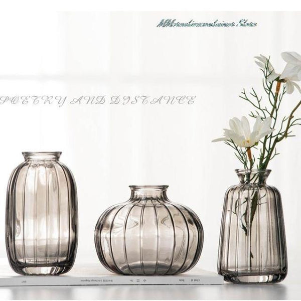 set of dried flowers vase 3pcs gray