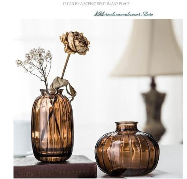 set of dried flowers vase 3pcs brown