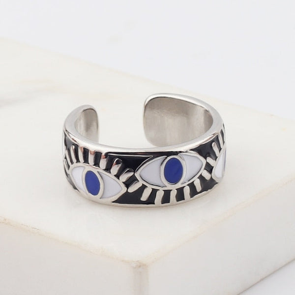 enamel engrave cute friendship ring resizable / silver black