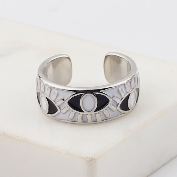 enamel engrave cute friendship ring resizable / silver white