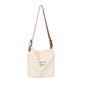 vintage french bag |canvas tot bag with leather shoulder strap | large tote shopping bag | brown