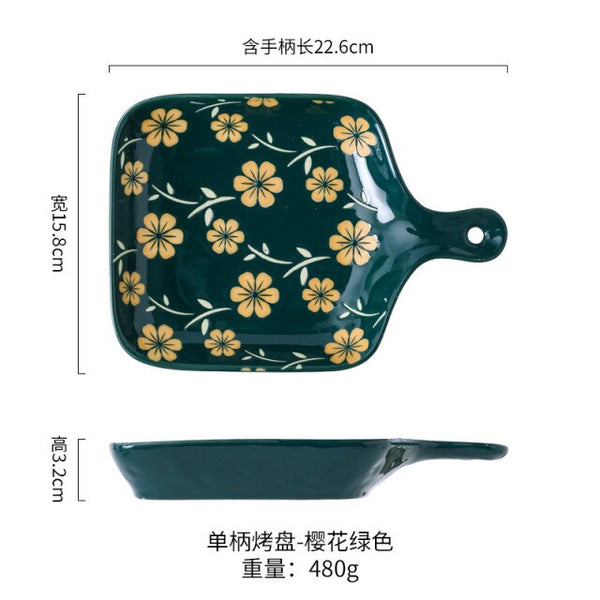 small ceramic baking tray green cherry blossom