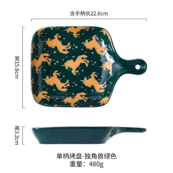 small ceramic baking tray green unicorn