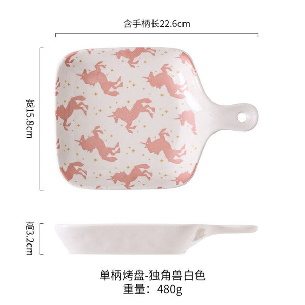 small ceramic baking tray white unicorn