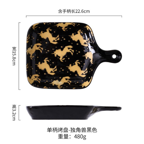 small ceramic baking tray black unicorn