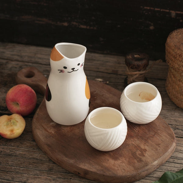 3pcs cat japanese wine pot