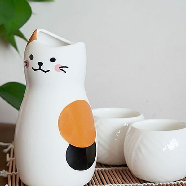 3pcs cat japanese wine pot