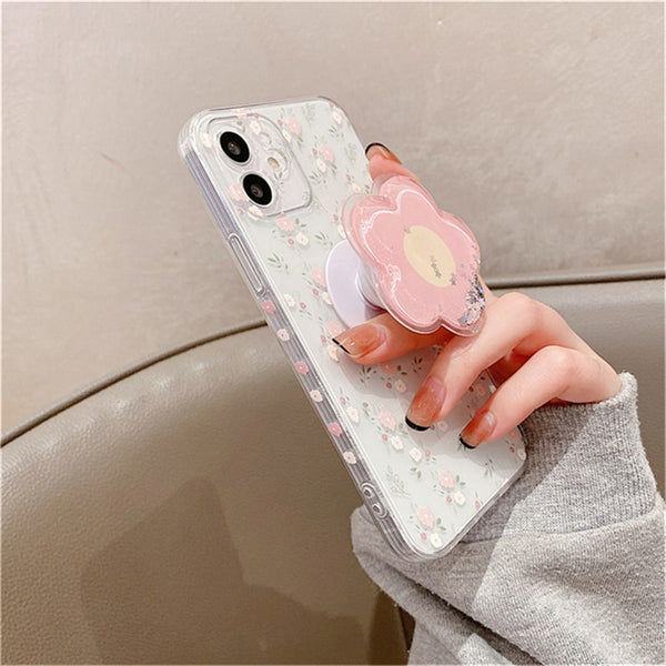 kawaii phone case with a pink flower holder