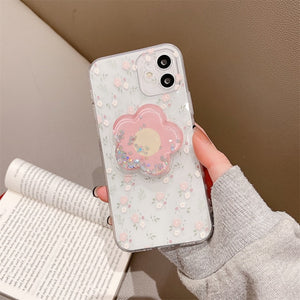 kawaii phone case with a pink flower holder